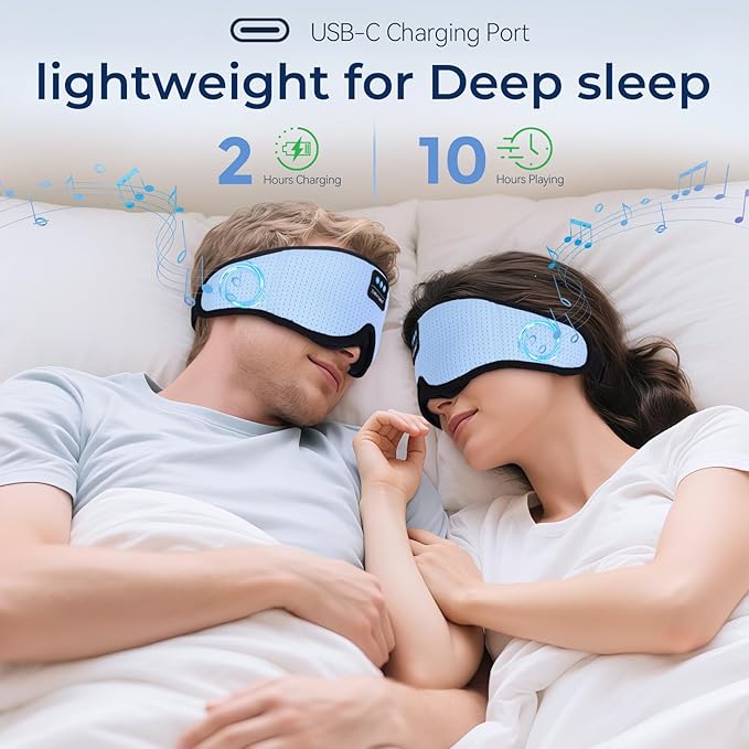 3D Sleep Mask with Bluetooth Headphones, Breathable Cotton Sleeping Headphones for Side Sleepers, Wireless Music Eye Mask with Timer, Gifts for Men Women, Blue