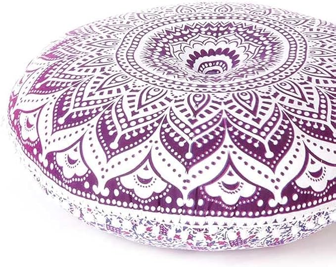Eyes of India - 32" Purple Pink Round Colorful Floor Meditation Pillow Cover Cushion Seating Throw Mandala Hippie Bohemian Accent Beach Indian Boho Chic Dog Bed Handmade Cover ONLY