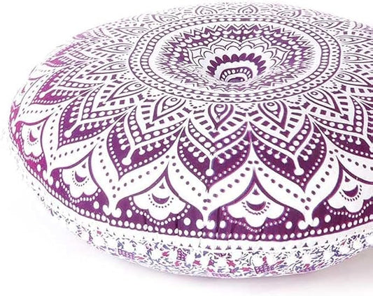 Eyes of India - 32" Purple Pink Round Colorful Floor Meditation Pillow Cover Cushion Seating Throw Mandala Hippie Bohemian Accent Beach Indian Boho Chic Dog Bed Handmade Cover ONLY