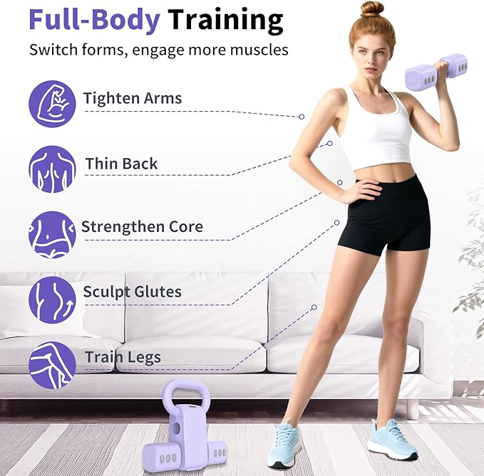 2-in-1 Adjustable Dumbbells Set, 4 Levels Weight Dumbbells Set for Women Men, Each 2.2/3.3/4.4/5.5lb Hand Weights with Kettlebell Form for Home Gym Exercise Training