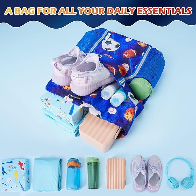 WAWSAM Kids Gym Drawstring Backpack String Bag, Ball Sports Gym Bag for Kids Boys Waterproof Swimming Beach String Cinch Backpack with Two Water Bottle Pocket