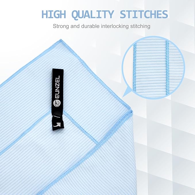 Eunzel Quick Dry Camping Towel, Microfibre Ribbed Towel Travel Towel 3 Sizes 1 Pack Fast Drying Towel Set for Camping, Beach, Gym, Sports, Yoga & Swimming Pool, Blue