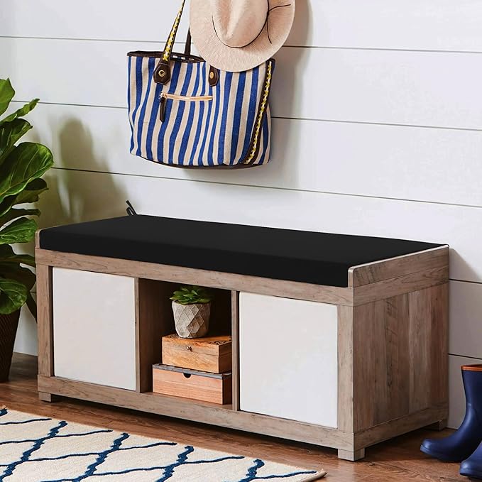 Outdoor Bench Cushion Waterproof 36"x14", Fade-Resistant Patio Furniture Replacement Pad with Ties - Also Fits Indoor Entryway Bench or Window Seat, Black