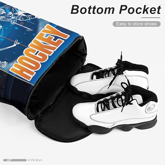 Hockey Drawstring Backpack - Cool Cinch Sack, String Backpacks with Pocket for Kids Women Men Boys Girls for Gym Outdoor Sports Travel Athletic Drawstring Bag - Lightweight/Foldable