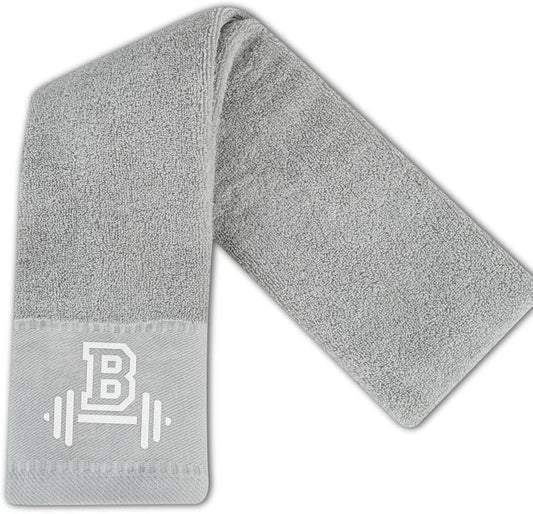 Gym Towel, Personalized Workout Gifts for Men, Women, Sports Lover, Exercise Fitness Gift for Gym Enthusiast on Birthday, Christmas, Soft and Absorbent Towel, Gray, Initial B