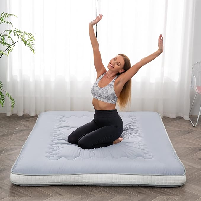 Dr.Futon Japanese Floor Futon Mattress Mat Extra Thick Folding Roll Up Bed for Guest,Lounger and Tavel