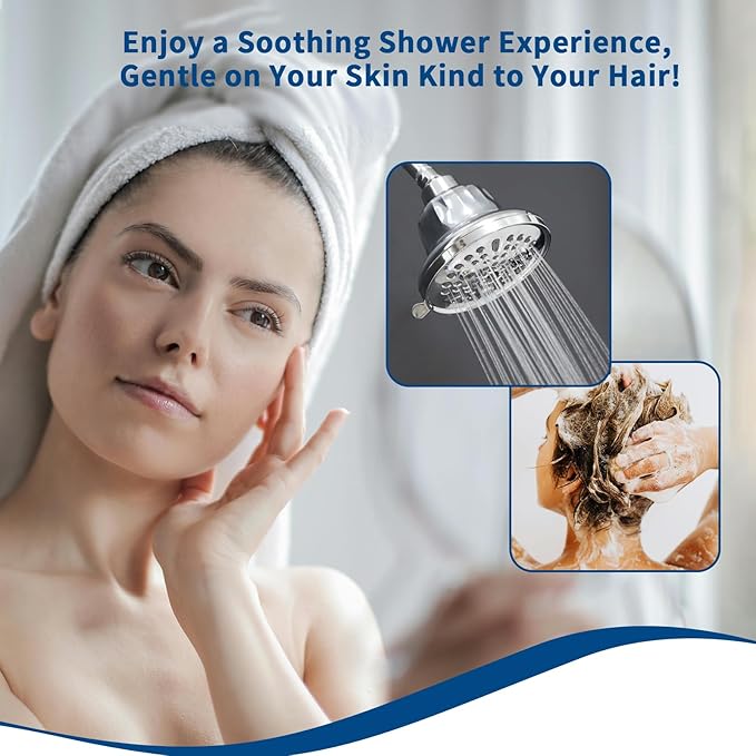 Filtered Shower Head | Shower Head for Hard Water | High Pressure Shower Filter Head for Healthier Hair Skin Reduce Hair Shedding- Chrome