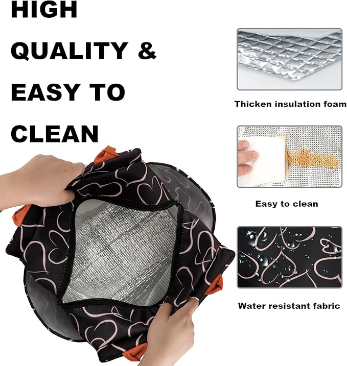 Joymee Lunch Bag Women Insulated Lunch Box Reusable Leakproof Large Spacious Cooler Tote for Women Men Adult with Bottle Holder and Side Pockets for Work Office Travel Picnic - Love Heart