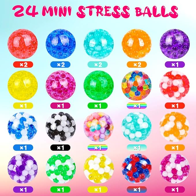 24pcs Mini Stress Balls, Squishy Balls for Adults Stress Relief Squeeze Fidget Balls Set for Party Favors Birthday Goodie Bag Stuffers