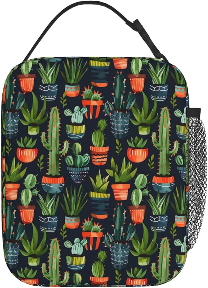 Cactus Lunch Box for Women Adults Kids, Insulated Cooler Lunch Bag for Picnic, School, Office, Travel, Work, Portable Reusable Polyester Tote Thermal Lunch Bags (Vibrant Cactus)