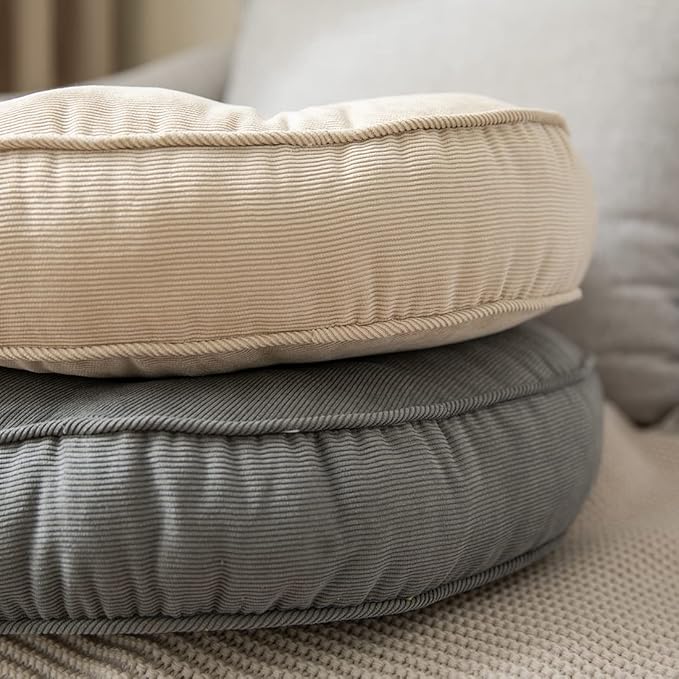 Corduroy Chair Pads Seat Cushion Soft Thicken Bedroom Living Room Floor Tatami Cushion Round Seat Pad for Kids Reading Adult Office,1 Count (Ivory,22"x22")