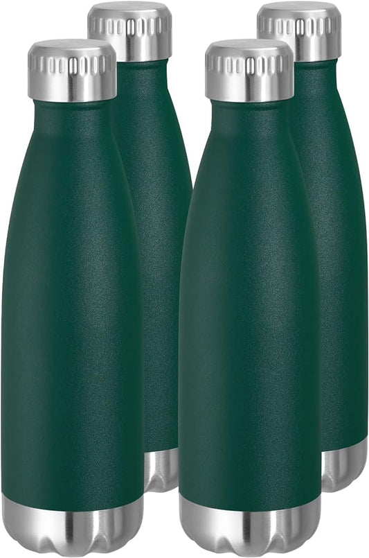 VEGOND 17oz Stainless Steel Water Bottles Bulk, Reusable Metal Sports Water Bottle Keeps Drink Hot and Cold, BPA Free Double Wall Vacuum Cola Shape Insulated Water Bottles for Camping Gym, 4 Pack