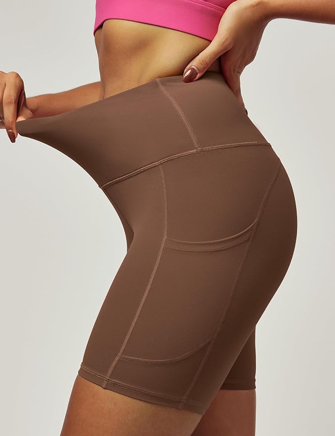 IUGA Biker Shorts Women 6" Tummy Control Workout Shorts Women with Pockets High Waisted Yoga Running Gym Spandex Compression