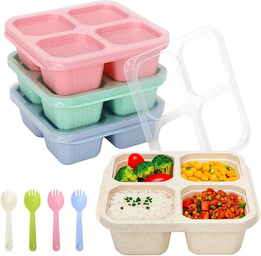 Adult Lunch Box - 4 Pack, Reusable Food Storage Snack Containers - Stackable for Work, and Travel (670ml 4 Cells)