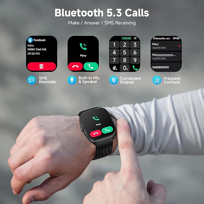 SOUYIE Smart Watch with SOS, 1.85" AMOLED Display Fitness Tracker, Heart Rate Blood Oxygen Sleep Monitor for Men Women, IP68 Waterproof Sport Watch, Answer/Make Calls, Compatible with Android iPhone