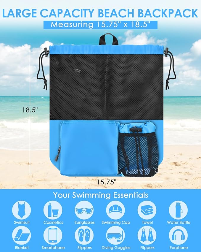 BROTOU Swim Bag Beach Backpack with Wet Pocket Mesh Drawstring Bags for Swimming, Gym