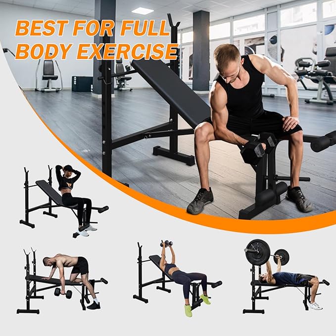 Folding Olympic Weight Benches for Home Gym, Bench Press Rack with Squat Rack with Squat Rack, Adjustable Workout Benches for Dumbbell Exercise, Workout Bench for Home Gym Full-Body