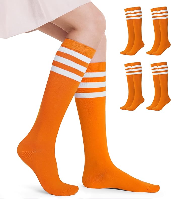 FITRELL Women's Knee High Socks Outdoor Sport Athletic Socks Casual Stripe Tube Socks 1-4 Pack