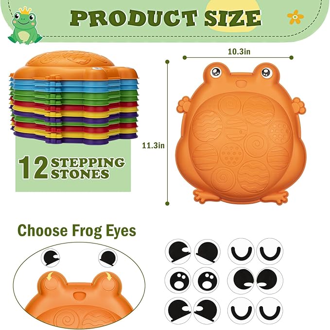 Stepping Stones for Kids Outdoor Toys for Toddlers 3-5 12 Pcs Frog Balance Step Stone Up to 265lbs Indoor Outdoor Toy for Kids Obstacle Course Sensory Toys for Toddler Ages 3-8 Gift for Boys Girls