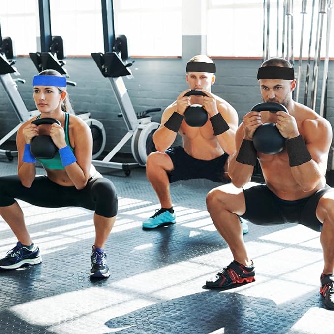 24 Pcs Neon Sweatbands Set Include 8 Pcs Sports Headband and 16 Pcs Cotton Wristbands 80s Neon Sweat Bands Bulk for Gym, Tennis, Basketball, Running, Exercise