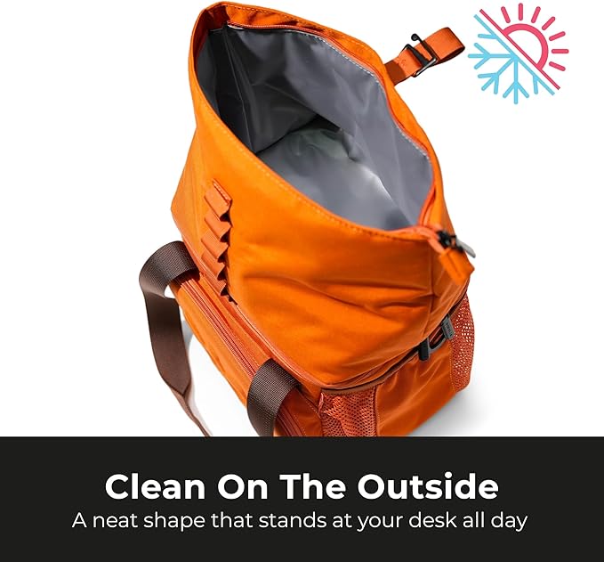 Dual Compartment Insulated Lunch bag, with 2 Leakproof Compartments & Roll-top, 13L lunchbox for work (Brown Orange)