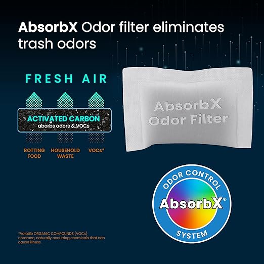 iTouchless Official Trash Can Deodorizer AbsorbX 3-Pack All Natural Activated Charcoal Odor Absorber Stops Garbage Smells, Air Freshener Compost Bin Filter for 8 Gal & Larger Trashcan with Compartment