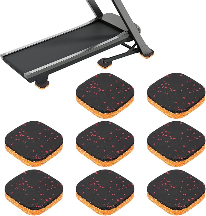 PATIKIL 8 Pcs Treadmill Mat Pads, 4x4x0.8 High Density Foam Anti Vibration Pad Sound Proof Floor Mat Exercise Equipment Mat for Carpet Protect Noise Reduction Home Gym, Red