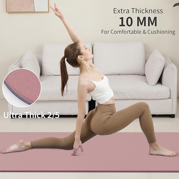 Yoga Mat Non Slip Anti-tear,extra thick-2/5 inch（10MM）High Resiliency Professional POE Yoga Mats for Women Men Kids,72"x24"inch,Workout, Yoga, Pilates and Floor Exercise, with Carrier Strap