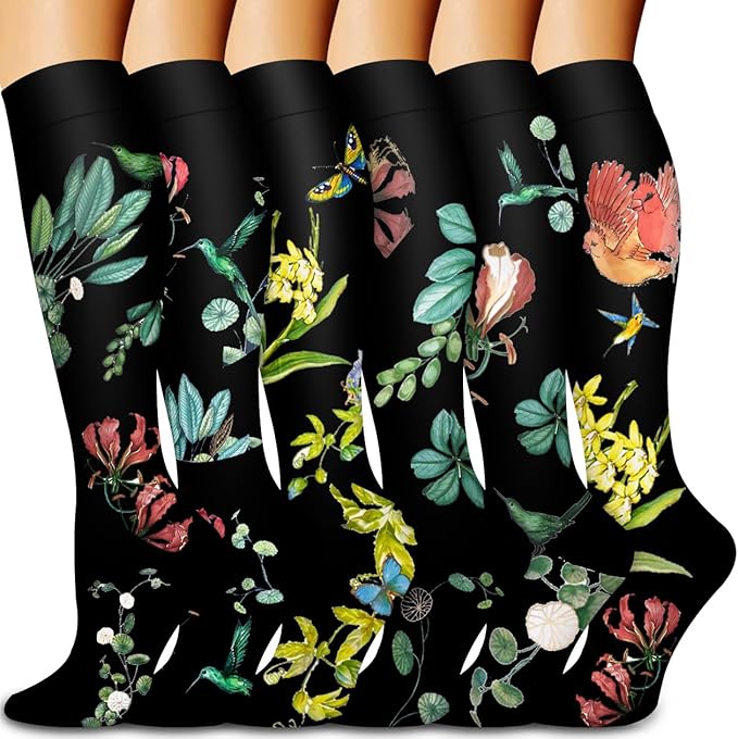 Bluemaple Compression Socks for Women & Men Circulation (6 Pairs) 15-20 mmHg is Best Support for Athletic Running Cycling