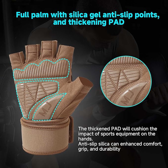 Mens Workout Gloves for Weight Lifting - Exercise Gloves for Men Women With Wrist Wrap Support, Palm Protection and Grips - Sport Daily Use