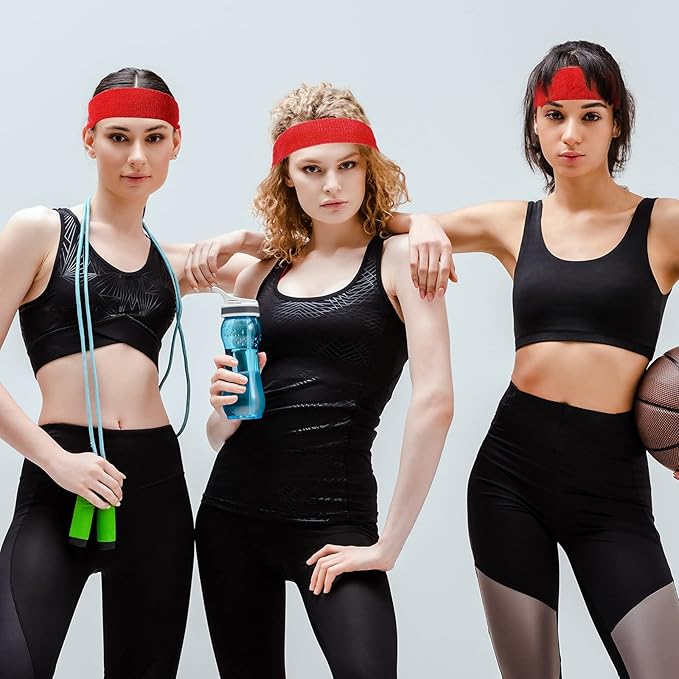 Bememo 12 Pcs Sweatbands Sport Headbands for Men & Women Basketball Headband Sport Competitions Sweat Headbands Running Terry Cloth Moisture Wicking for Yoga,Tennis,Gym,Exercise
