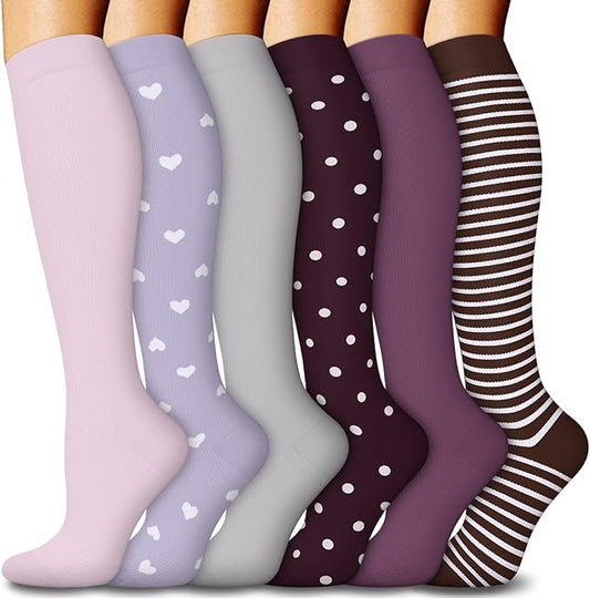 FuelMeFoot 6 Pairs Compression Socks for Women & Men 15-20mmHg Graduated Support Knee High Socks for Nurses, Travel, Athletic