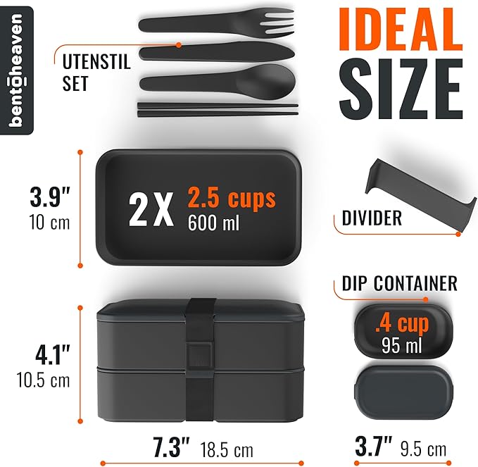 Bentoheaven Premium Bento Box Adult Lunch Box with Compartments for Women & Men, Set of Utensil & Chopsticks & Dip Container, Cute Japanese Kids Bento Lunch Box, Microwavable (Outer Space)