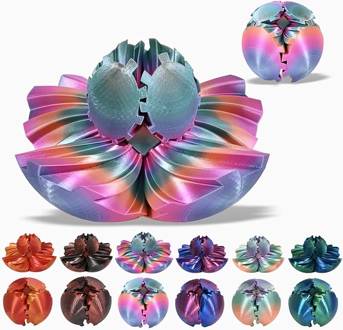 Gear Ball, 3D Printed Gear Ball, Gear Sphere Fidget Toy Stress Relief Toy for ADHD, Anxiety Relaxing Toy for Adults at Work/Study/Travel (RainbowColor, TwistedLine)