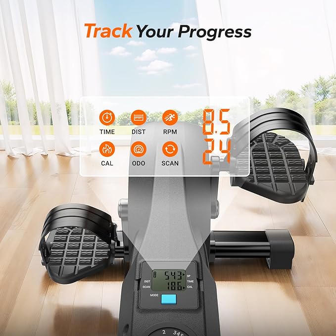 Under Desk Bike Pedal Exerciser, Quiet Magnetic Mini Exercise Bike with MERACH App for Arm, Leg Recovery, Physical Therapy, Smooth Foot Desk Cycle with 2 Resistance Bands & Non-Slip Mat