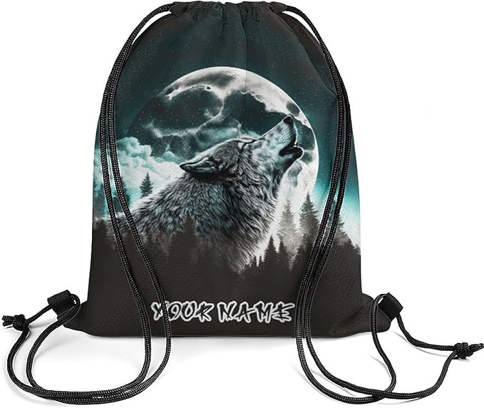 Custom Wolf Drawstring Backpack - Cute Cinch Sack, String Backpacks for Women Men Kids Boys Girls for Gym Outdoor Sports Travel Athletic Drawstring Bag - Lightweight/Foldable