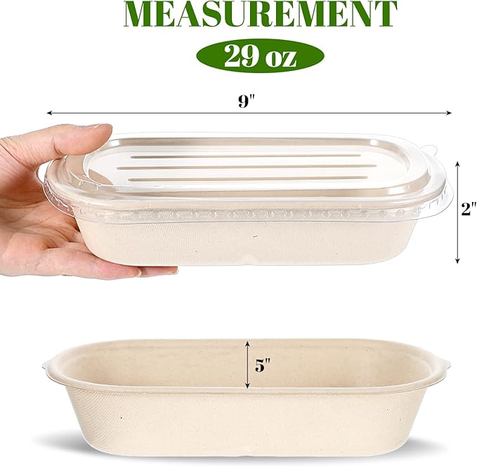 50 Pack 29 Oz Disposable Paper Meal Prep Containers with Lids Durable Compostable Paper Bowls Disposable Takeaway Food Containers Microwave Safe & Freezer Safe For Meal Preparation & Food Packaging