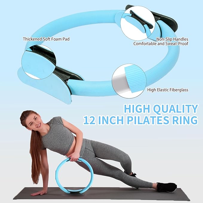 Pilates Essentials Kit for Home Women, Pilates Equipment for Workouts, 6 Fabric Resistance Bands, 12 Inch Magic Circle Yoga Ring, Mini Exercise Ball, Great Exercise Equipment