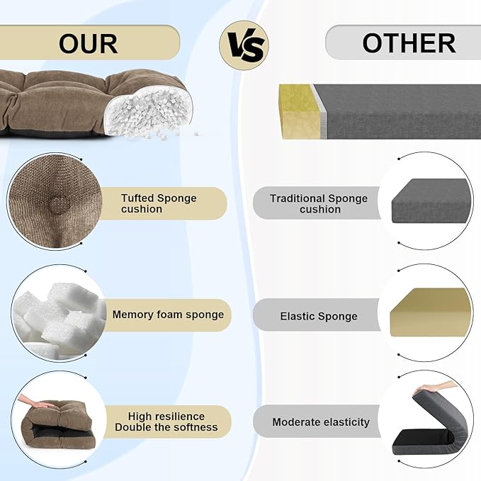 Bench Cushion 42 Inch - Chenille, High-Density Memory Foam, Non-Slip Bottom, Soft Durable Indoor Tufted Long Seat Cushion for Window Garden Furniture (Brown, 42x16x4 Inch)