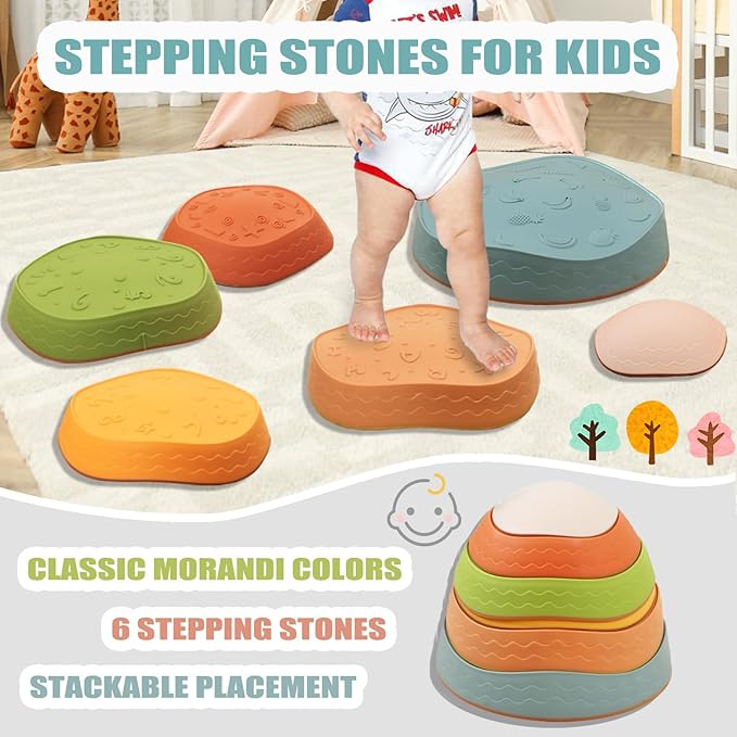 Fanboxk Stepping Stones for Kids,Non-Slip Toddlers Stepping Stones for Promoting Children's Balance Coordination Skills,Obstacle Courses Sensory Toys Outdoor or Indoor Play for Kids 3-8