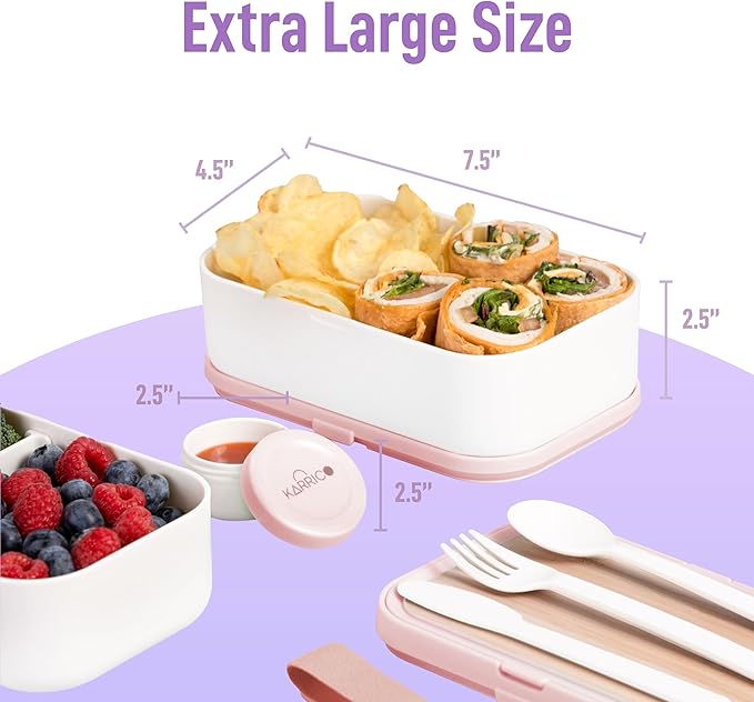 Double Premium Bento Box Adult, 67 fl oz BPA-Free - Dusty Pink Stackable Lunch Box with Leak-Proof Lids & Dividers, Perfect for Meal Prep, Lunches & Portion Control
