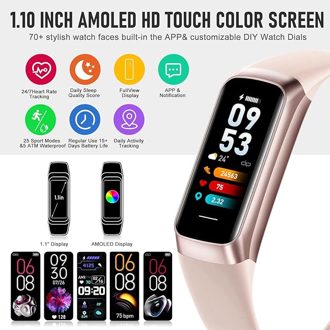 Fitness Tracker, Blood Pressure Watch with 24/7 Heart Rate, Step Counter for Walking, Step Trackers Activity Pedometer for Women Men Android iOS
