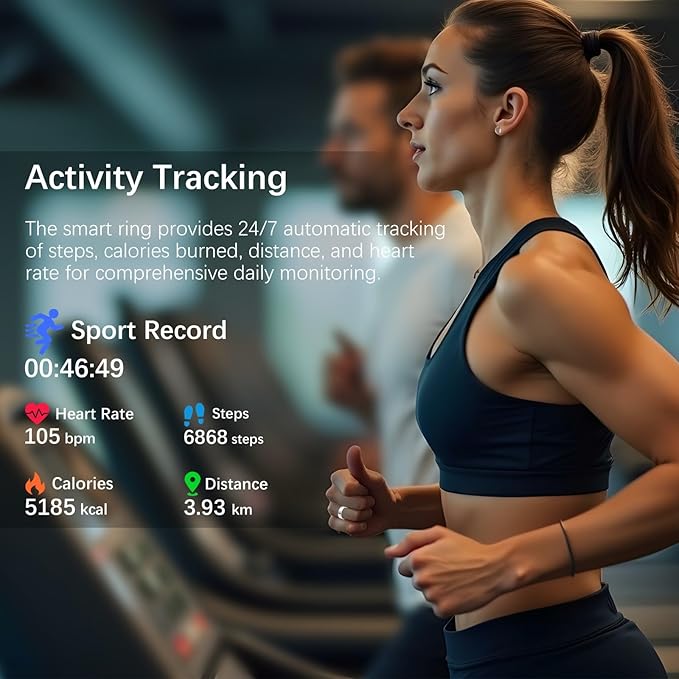 Smart Health Ring for Women Men, Fitness Tracker Ring with Heart Rate, Blood Oxygen, Sleep Tracker, Step Tracker, No Subscription Fee, IP68 Waterproof Smart Ring for iPhone & Android (Silver, 6#)