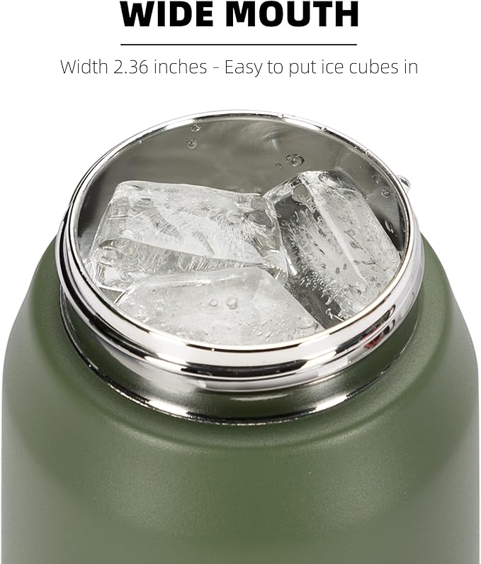 Fanhaw 24 Oz Stainless Steel Insulated Sports Water Bottles with Straw for Kids, Men and Women (Olive Green)