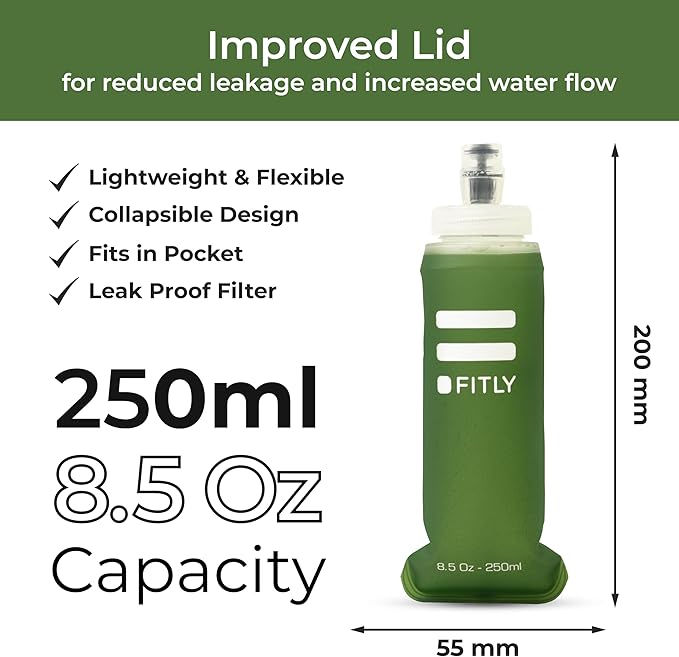 Soft Flask - Shrink As You Drink Soft Water Bottle for Hydration Pack - Folding Water Bottle Ideal for Running, Hiking, Cycling, Climbing & Rigorous Activity