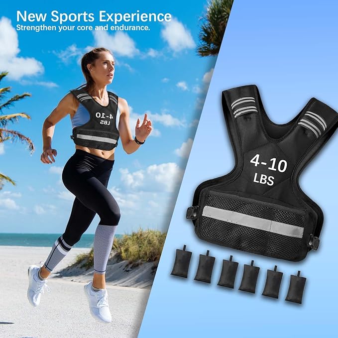 Adjustable Weighted Vest for Men Women 4-10lb/11-20lb/20-32lb Rucking Fitness Vest with Reflective Safety Strips - Running Walking Strength Training Design for Gym Home Workouts