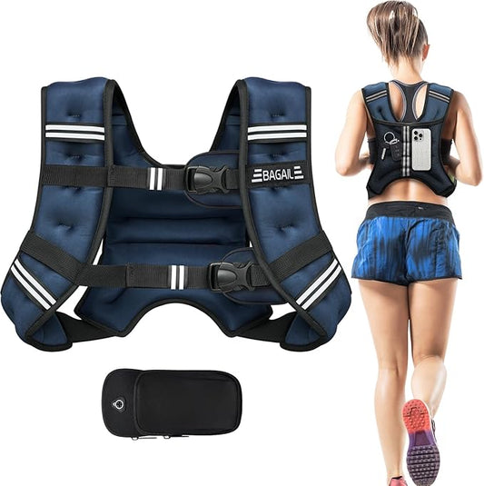 BAGAIL Weighted Vest, 5lbs/8lbs/10lbs/12lbs/15lbs/20lbs/25lbs/30lbs Weight Vest with Detachable Phone Pouch, Rucking Vest for Women, Men, Walking, Weight Loss, Training, Running