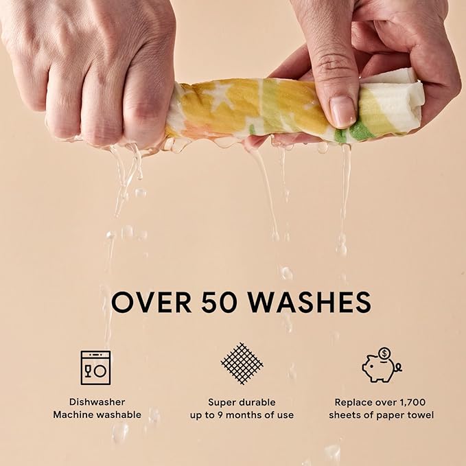 RECYCO Swedish Dishcloths for Kitchen | 5 Pack Matisse Floral Washable Dish Rags | Cellulose Reusable Cleaning Paper Towels | Absorbent Counter Dish Cloth Sponge Kitchen Wipes, 8" L x 7" W