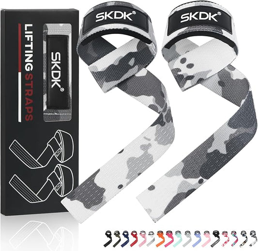 SKDK Cotton Hard Pull Wrist Lifting Straps Grips Band-Deadlift Straps with Neoprene Cushioned Wrist Padded and Anti-Skid Silicone - for Weightlifting, Bodybuilding, Xfit, Strength Training