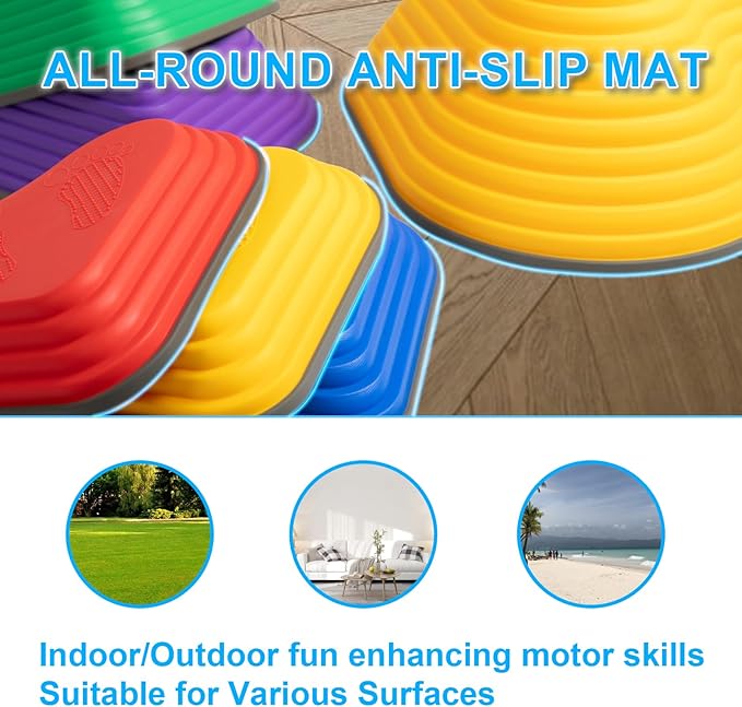 Gentle Monster Stepping Stones for Kids, Set of 6/8/11 PCS for Balance with Non-Slip Bottom - Exercise Coordination and Stability (6pcs-Heart)